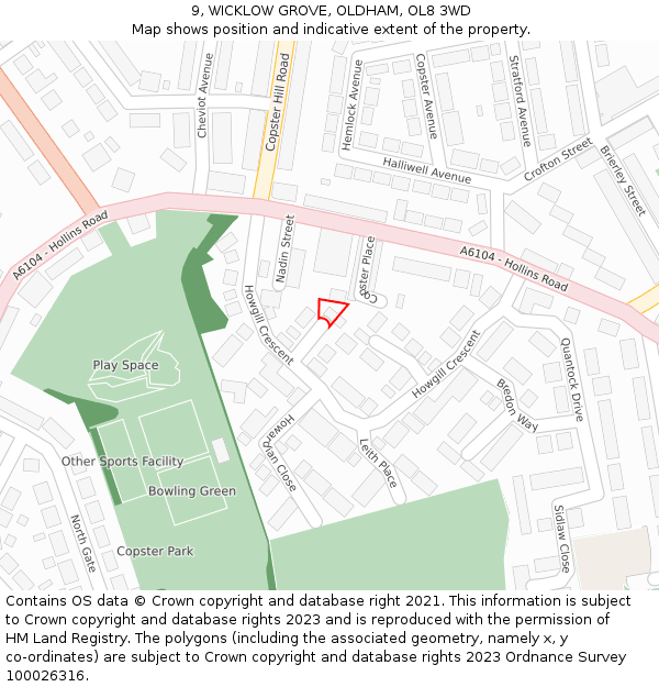 9, WICKLOW GROVE, OLDHAM, OL8 3WD: Location map and indicative extent of plot