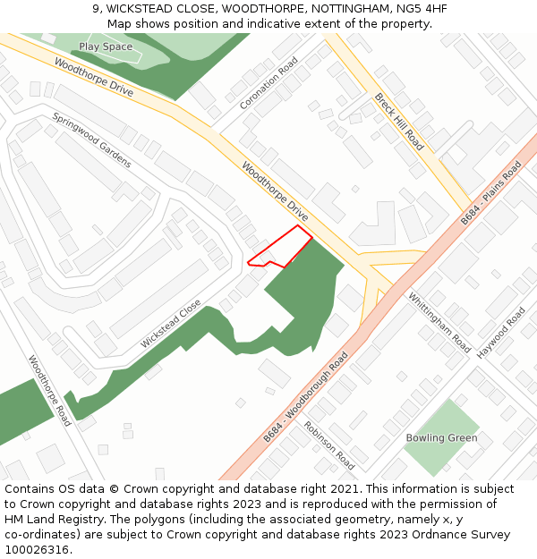 9, WICKSTEAD CLOSE, WOODTHORPE, NOTTINGHAM, NG5 4HF: Location map and indicative extent of plot