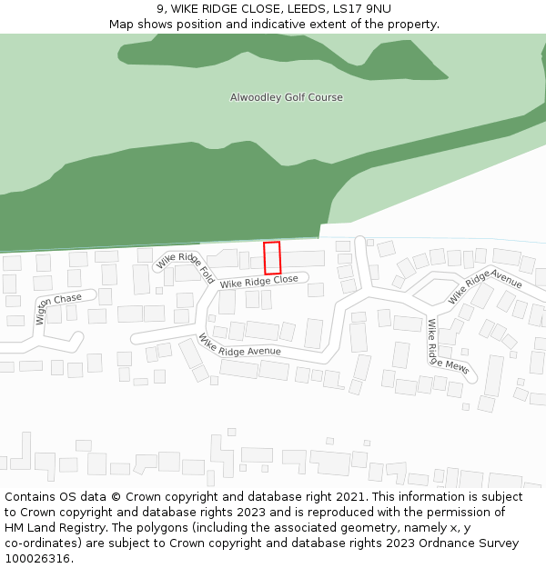 9, WIKE RIDGE CLOSE, LEEDS, LS17 9NU: Location map and indicative extent of plot