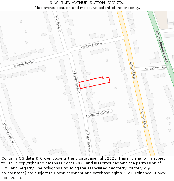 9, WILBURY AVENUE, SUTTON, SM2 7DU: Location map and indicative extent of plot