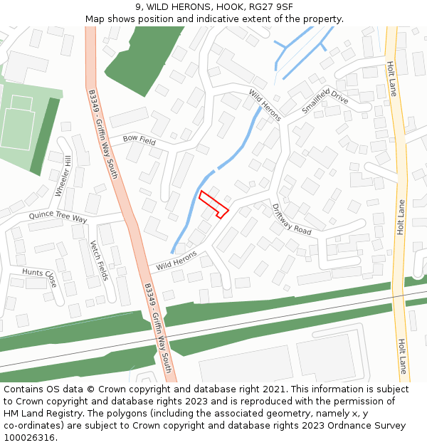 9, WILD HERONS, HOOK, RG27 9SF: Location map and indicative extent of plot