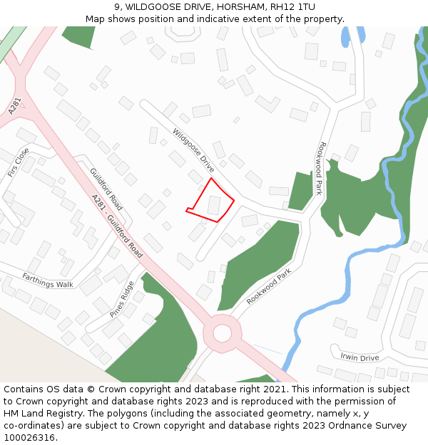 9, WILDGOOSE DRIVE, HORSHAM, RH12 1TU: Location map and indicative extent of plot