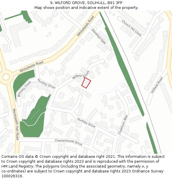 9, WILFORD GROVE, SOLIHULL, B91 3FP: Location map and indicative extent of plot