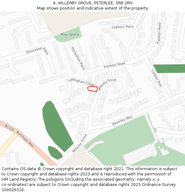 9, WILLERBY GROVE, PETERLEE, SR8 2RN: Location map and indicative extent of plot