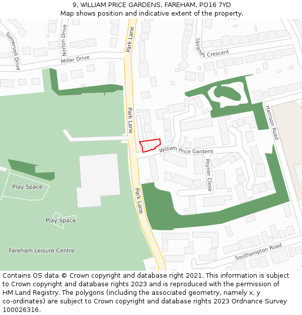 9, WILLIAM PRICE GARDENS, FAREHAM, PO16 7YD: Location map and indicative extent of plot