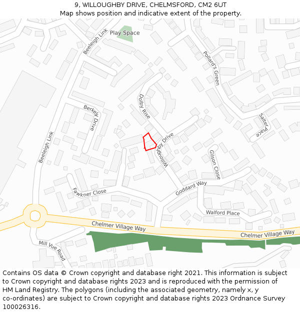9, WILLOUGHBY DRIVE, CHELMSFORD, CM2 6UT: Location map and indicative extent of plot