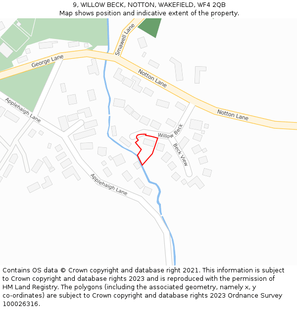 9, WILLOW BECK, NOTTON, WAKEFIELD, WF4 2QB: Location map and indicative extent of plot