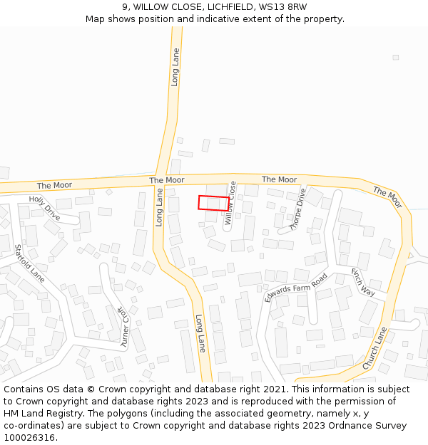 9, WILLOW CLOSE, LICHFIELD, WS13 8RW: Location map and indicative extent of plot