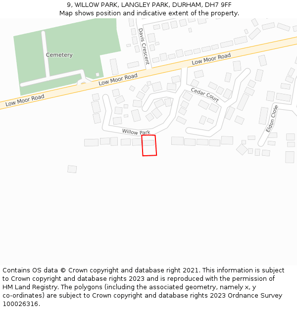 9, WILLOW PARK, LANGLEY PARK, DURHAM, DH7 9FF: Location map and indicative extent of plot
