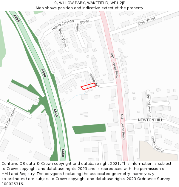 9, WILLOW PARK, WAKEFIELD, WF1 2JP: Location map and indicative extent of plot