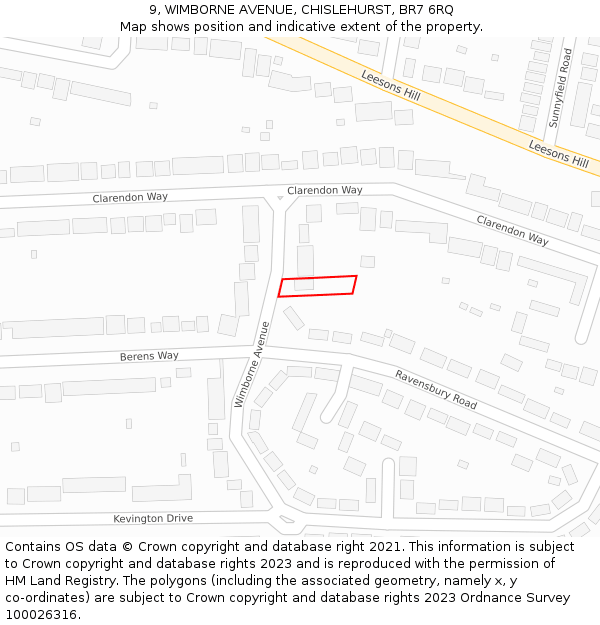 9, WIMBORNE AVENUE, CHISLEHURST, BR7 6RQ: Location map and indicative extent of plot