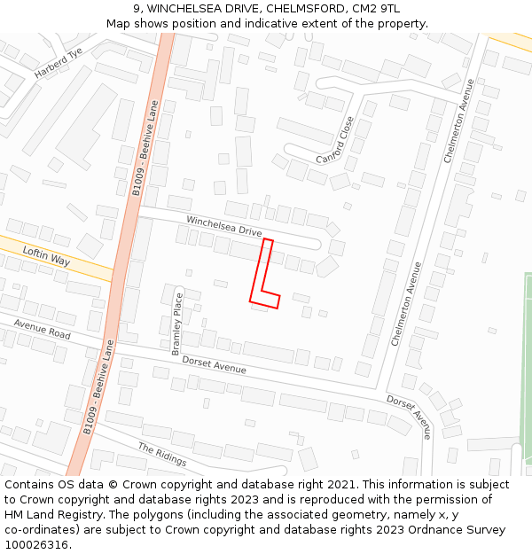 9, WINCHELSEA DRIVE, CHELMSFORD, CM2 9TL: Location map and indicative extent of plot