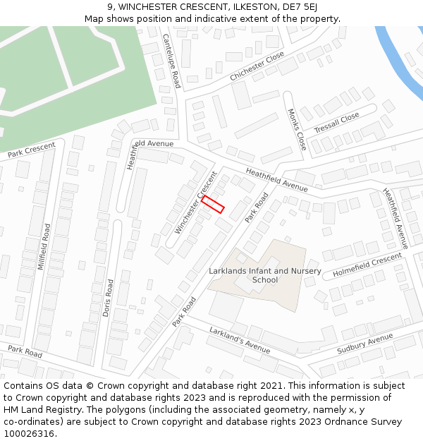 9, WINCHESTER CRESCENT, ILKESTON, DE7 5EJ: Location map and indicative extent of plot