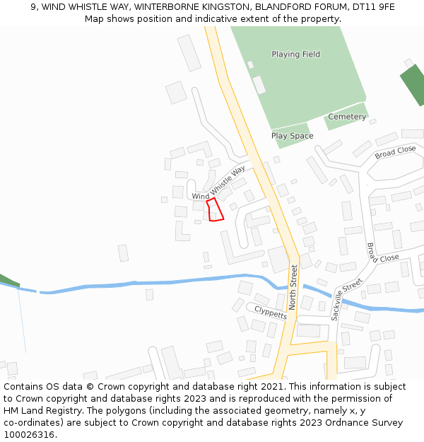 9, WIND WHISTLE WAY, WINTERBORNE KINGSTON, BLANDFORD FORUM, DT11 9FE: Location map and indicative extent of plot