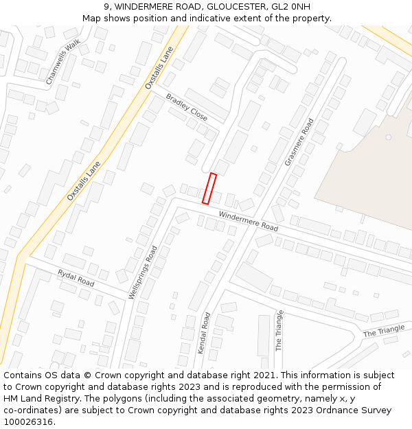 9, WINDERMERE ROAD, GLOUCESTER, GL2 0NH: Location map and indicative extent of plot