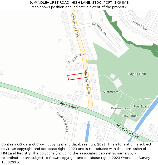 9, WINDLEHURST ROAD, HIGH LANE, STOCKPORT, SK6 8AB: Location map and indicative extent of plot