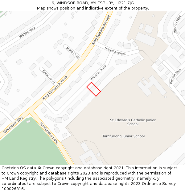 9, WINDSOR ROAD, AYLESBURY, HP21 7JG: Location map and indicative extent of plot