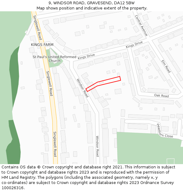 9, WINDSOR ROAD, GRAVESEND, DA12 5BW: Location map and indicative extent of plot