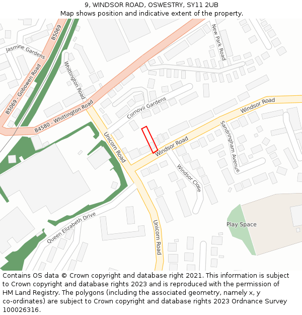 9, WINDSOR ROAD, OSWESTRY, SY11 2UB: Location map and indicative extent of plot