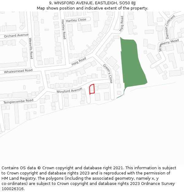 9, WINSFORD AVENUE, EASTLEIGH, SO50 8JJ: Location map and indicative extent of plot
