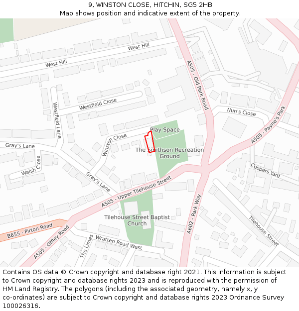 9, WINSTON CLOSE, HITCHIN, SG5 2HB: Location map and indicative extent of plot