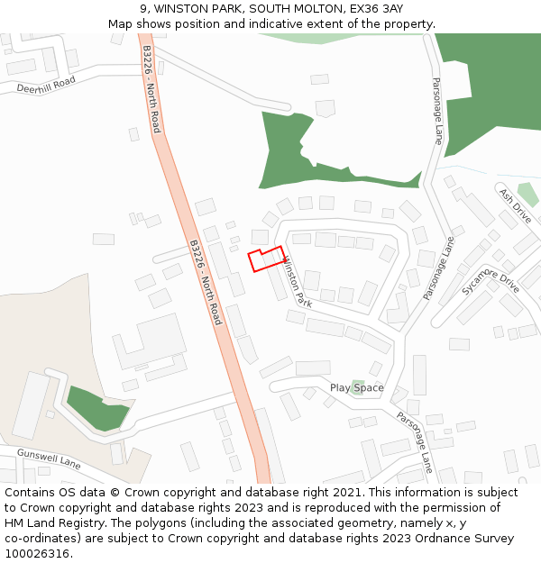 9, WINSTON PARK, SOUTH MOLTON, EX36 3AY: Location map and indicative extent of plot