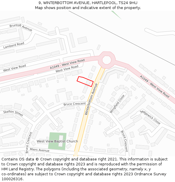 9, WINTERBOTTOM AVENUE, HARTLEPOOL, TS24 9HU: Location map and indicative extent of plot