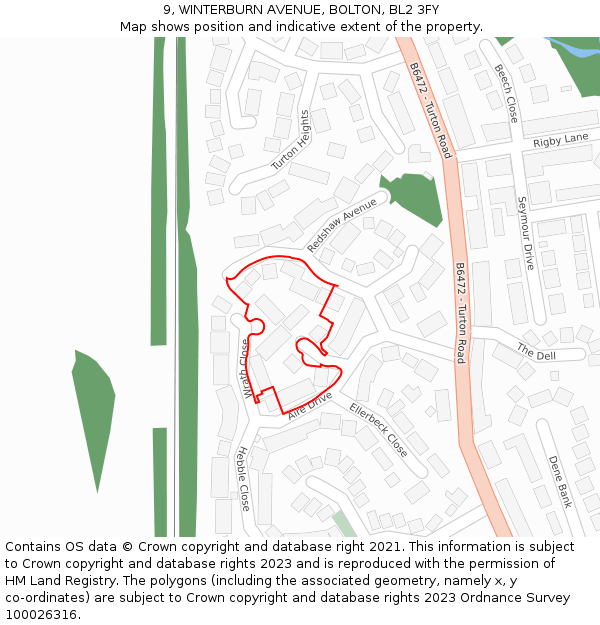 9, WINTERBURN AVENUE, BOLTON, BL2 3FY: Location map and indicative extent of plot