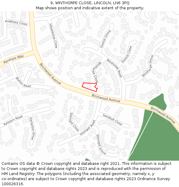 9, WINTHORPE CLOSE, LINCOLN, LN6 3PQ: Location map and indicative extent of plot