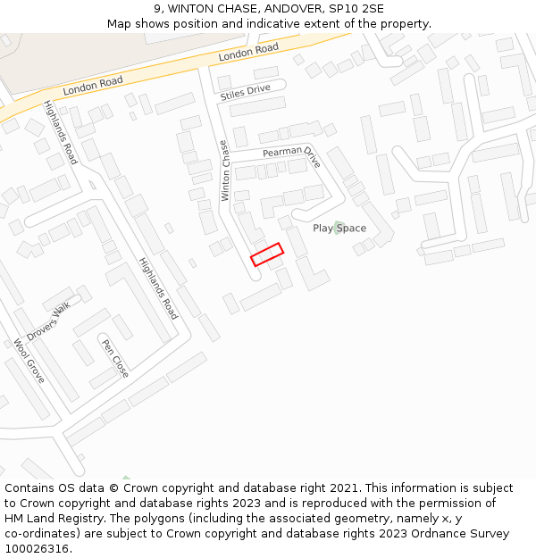 9, WINTON CHASE, ANDOVER, SP10 2SE: Location map and indicative extent of plot