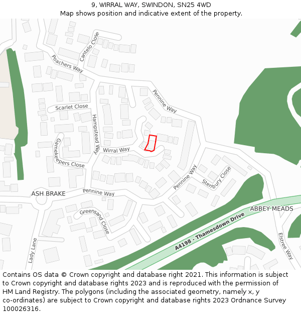 9, WIRRAL WAY, SWINDON, SN25 4WD: Location map and indicative extent of plot