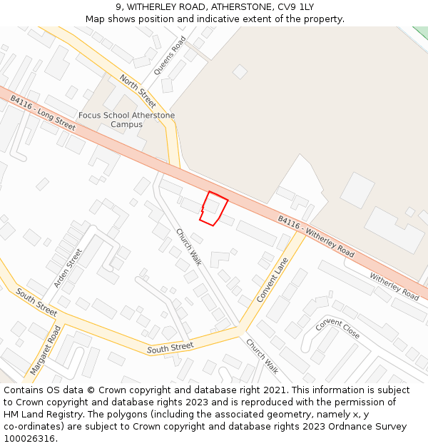 9, WITHERLEY ROAD, ATHERSTONE, CV9 1LY: Location map and indicative extent of plot