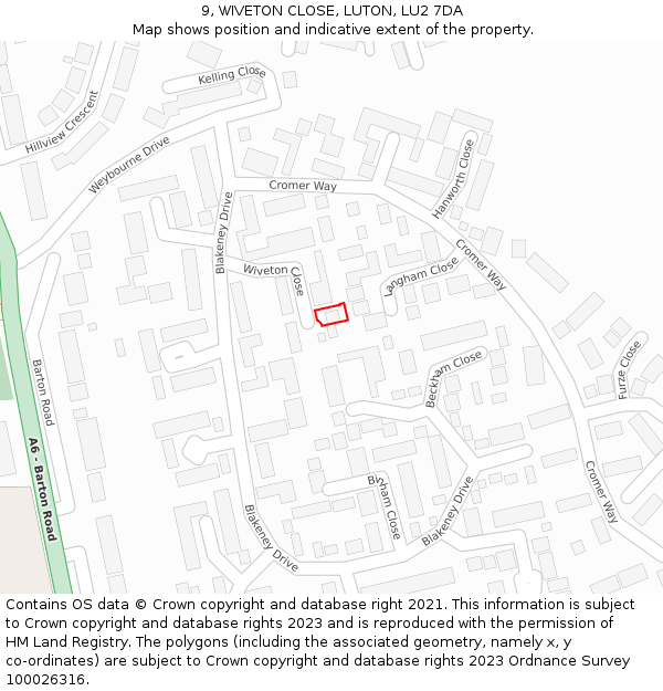 9, WIVETON CLOSE, LUTON, LU2 7DA: Location map and indicative extent of plot