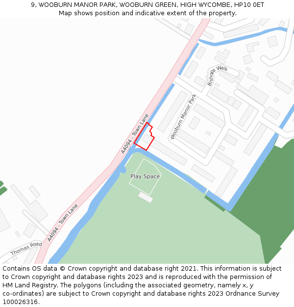 9, WOOBURN MANOR PARK, WOOBURN GREEN, HIGH WYCOMBE, HP10 0ET: Location map and indicative extent of plot