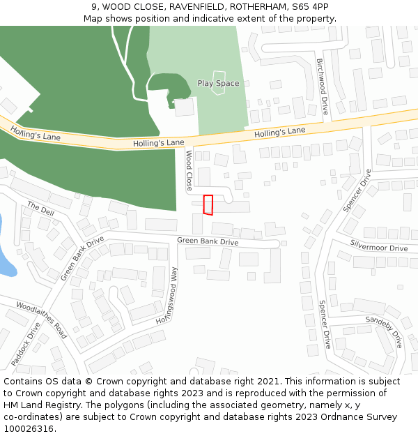 9, WOOD CLOSE, RAVENFIELD, ROTHERHAM, S65 4PP: Location map and indicative extent of plot