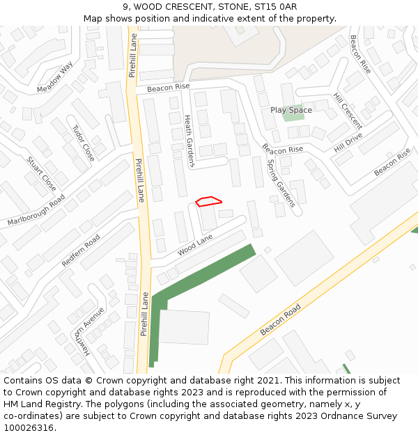 9, WOOD CRESCENT, STONE, ST15 0AR: Location map and indicative extent of plot