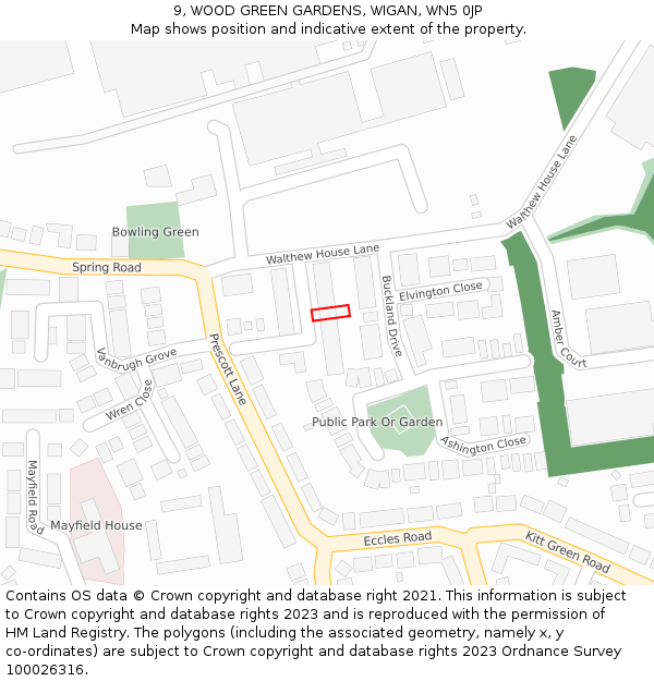 9, WOOD GREEN GARDENS, WIGAN, WN5 0JP: Location map and indicative extent of plot