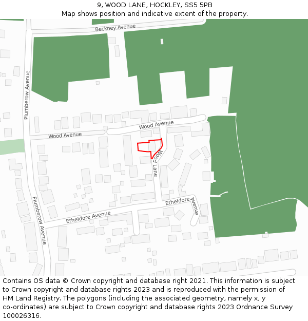 9, WOOD LANE, HOCKLEY, SS5 5PB: Location map and indicative extent of plot