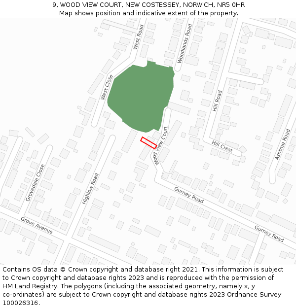 9, WOOD VIEW COURT, NEW COSTESSEY, NORWICH, NR5 0HR: Location map and indicative extent of plot