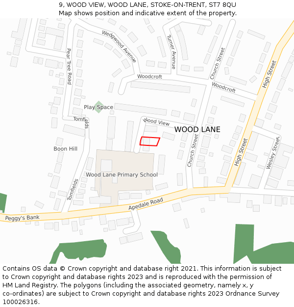 9, WOOD VIEW, WOOD LANE, STOKE-ON-TRENT, ST7 8QU: Location map and indicative extent of plot