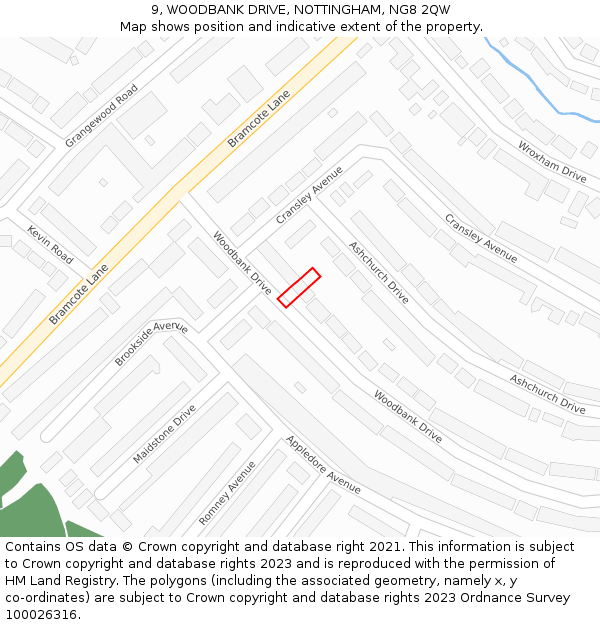 9, WOODBANK DRIVE, NOTTINGHAM, NG8 2QW: Location map and indicative extent of plot