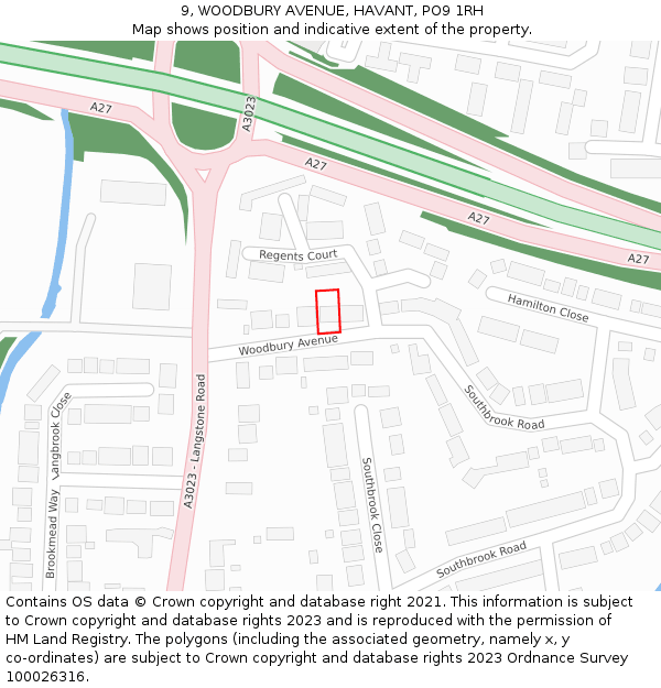 9, WOODBURY AVENUE, HAVANT, PO9 1RH: Location map and indicative extent of plot