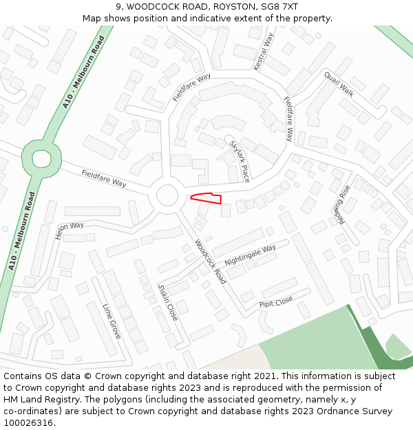 9, WOODCOCK ROAD, ROYSTON, SG8 7XT: Location map and indicative extent of plot