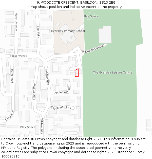 9, WOODCOTE CRESCENT, BASILDON, SS13 2EG: Location map and indicative extent of plot