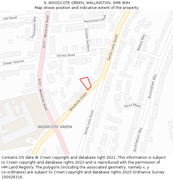 9, WOODCOTE GREEN, WALLINGTON, SM6 9NN: Location map and indicative extent of plot
