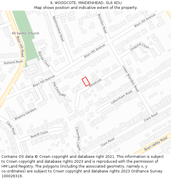 9, WOODCOTE, MAIDENHEAD, SL6 4DU: Location map and indicative extent of plot