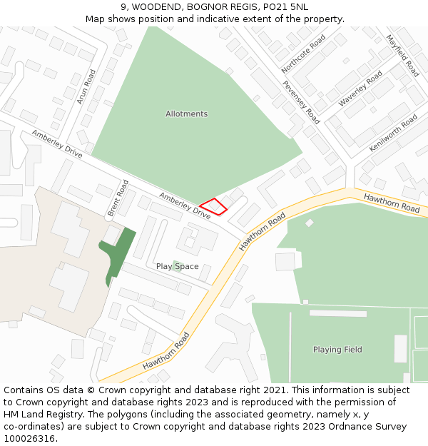 9, WOODEND, BOGNOR REGIS, PO21 5NL: Location map and indicative extent of plot