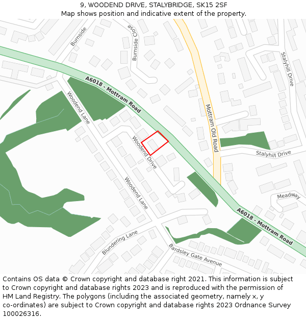 9, WOODEND DRIVE, STALYBRIDGE, SK15 2SF: Location map and indicative extent of plot