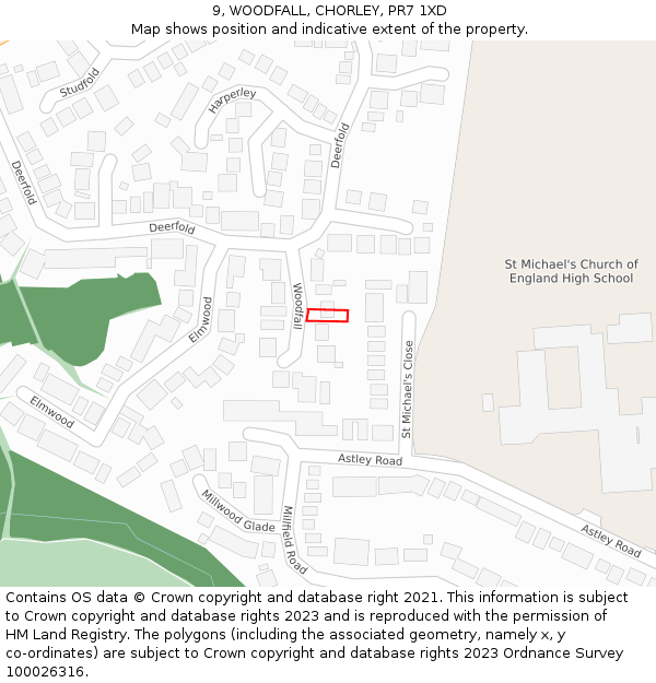 9, WOODFALL, CHORLEY, PR7 1XD: Location map and indicative extent of plot