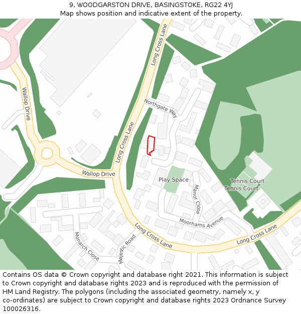 9, WOODGARSTON DRIVE, BASINGSTOKE, RG22 4YJ: Location map and indicative extent of plot